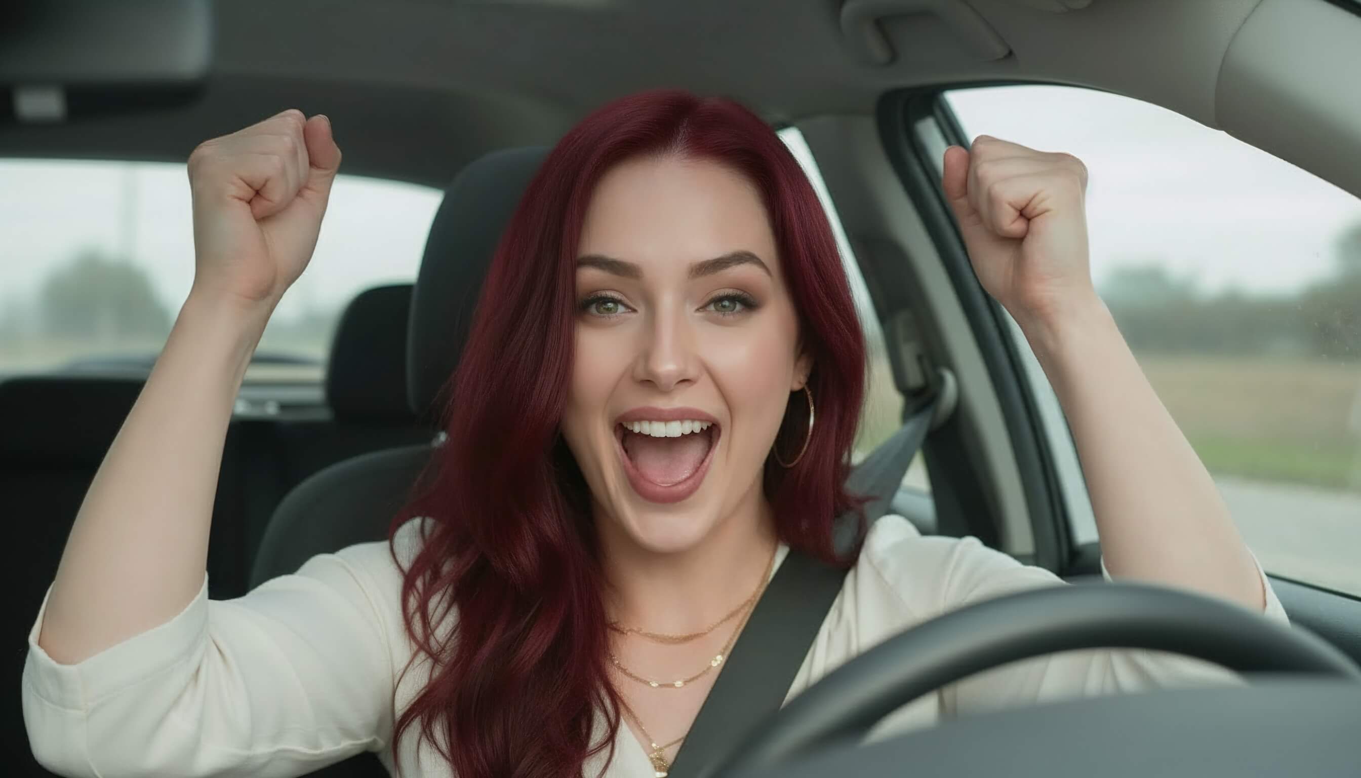 Happy customer sitting in their new car after securing vehicle financing through FinancedVehicles